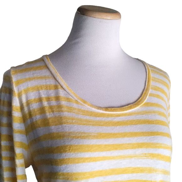 Talbots Striped Yellow White Linen Blend Top Blouse Women's Size Large - Picture 5 of 9